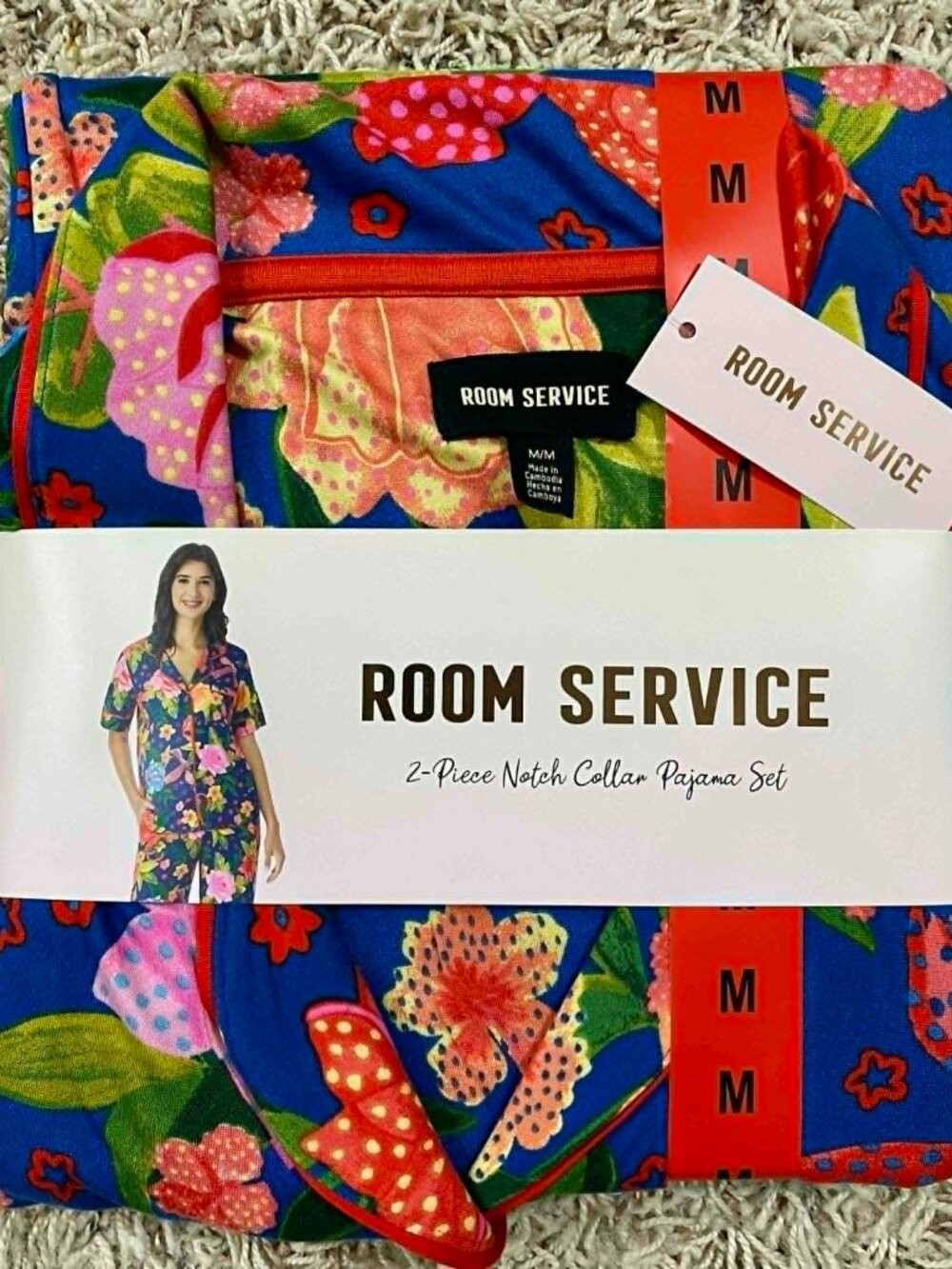 Room Service Women's Notch Collar Pajama Set, Size Medium (New)